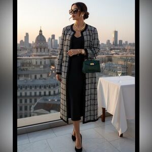 Venus Womens Long Coat Hounds Tooth Tweed 10 Staple Money City Black White